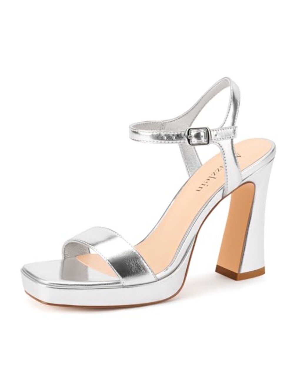 Faux Leather Platform Chunky Heel Sandals with Ankle Strap Square Open Toe